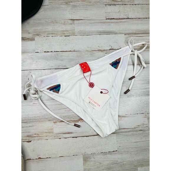 Red Carter Cali Cut White Pattern Side Tie Metal Tips Bikini Bottom Size Large - Picture 2 of 13